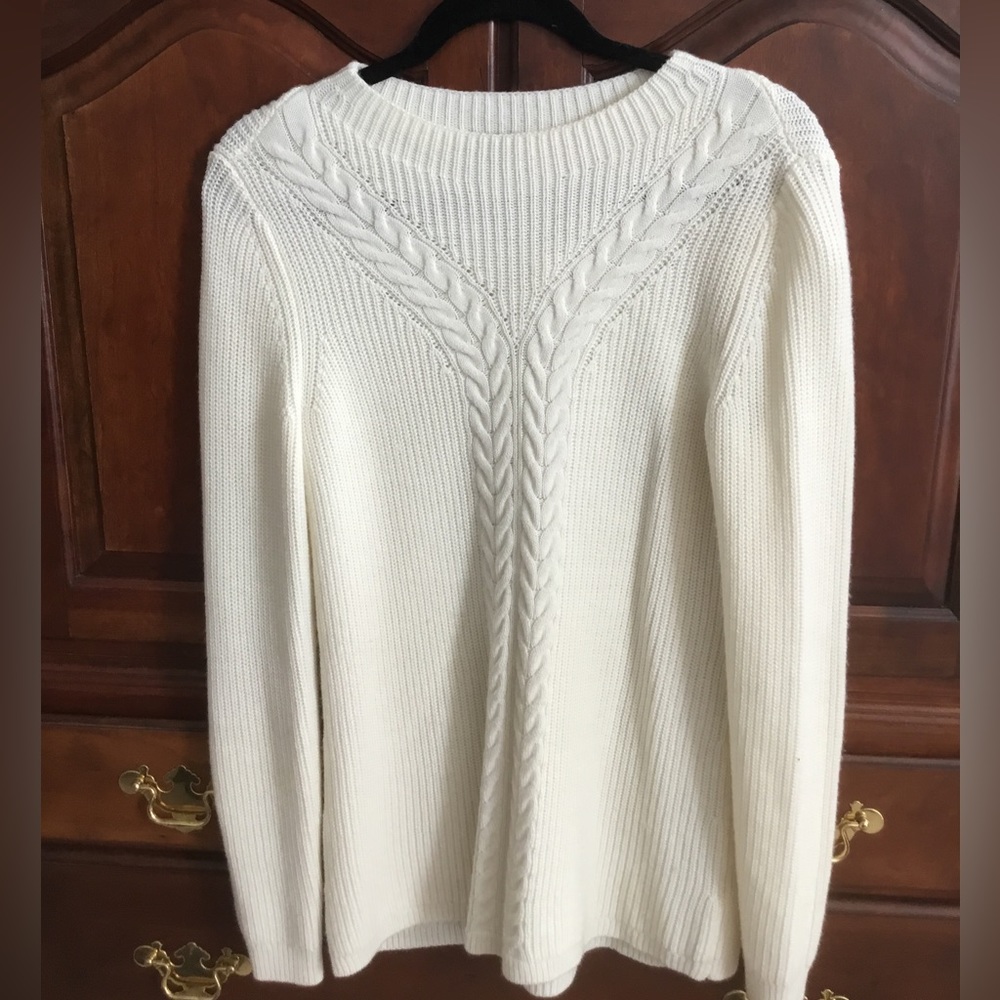 Talbots White Wool knit sweater Size S